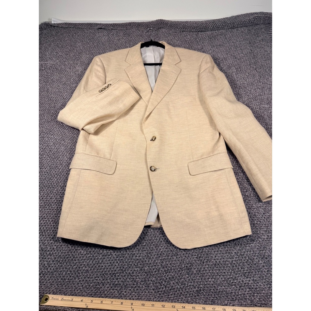 Jos. A. Bank Sport Coat 44 RG Beige Linen Wool Blend Two Button Blazer spring - Picture 15 of 16